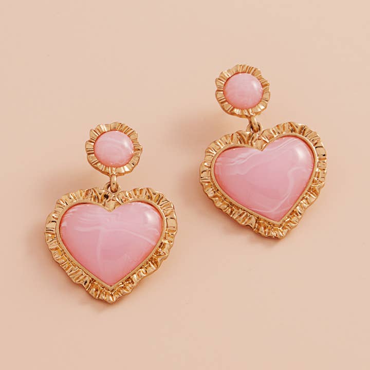 Heart Stone Cluster Dangle Earrings for wholesale by Sensibling Corp.