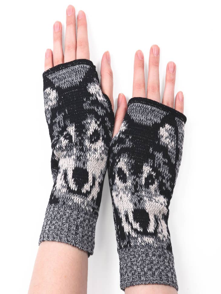 Wholesale Recycled Cotton Handwarmers Fingerless Gloves - Wolf for your  store - Faire