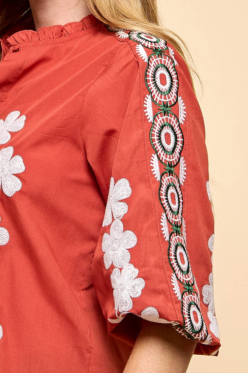 RUST Floral Embroidery Blouse  for wholesale on Faire6