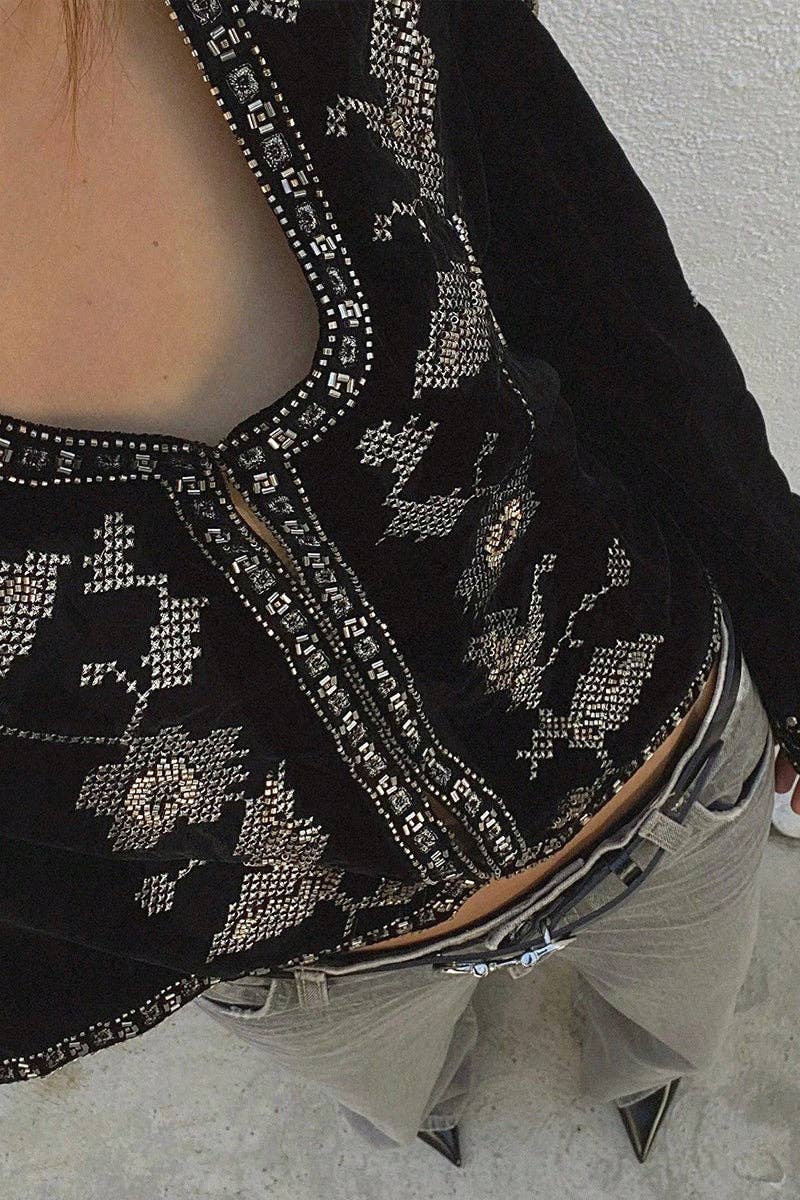 BLACK Patterned Open-Front Shacket for wholesale on Faire2