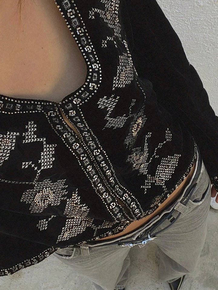 BLACK Patterned Open-Front Shacket for wholesale on Faire2