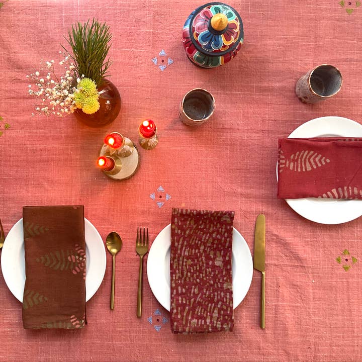 Ichcha - Wholesale Tablecloth - Pink Handwoven Organic Cotton Tablecloth | Indian Summer