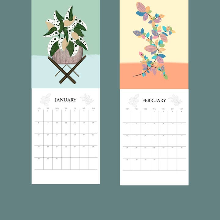 2024 Wall Calendar, 12 Month Calendar, Plant Calendar, Art for wholesale by Myayart