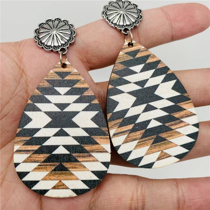 Mio Queena - Wholesale Dangle Earrings - Western Style Wooden Vintage Metal Ear Stud Earrings - WJ