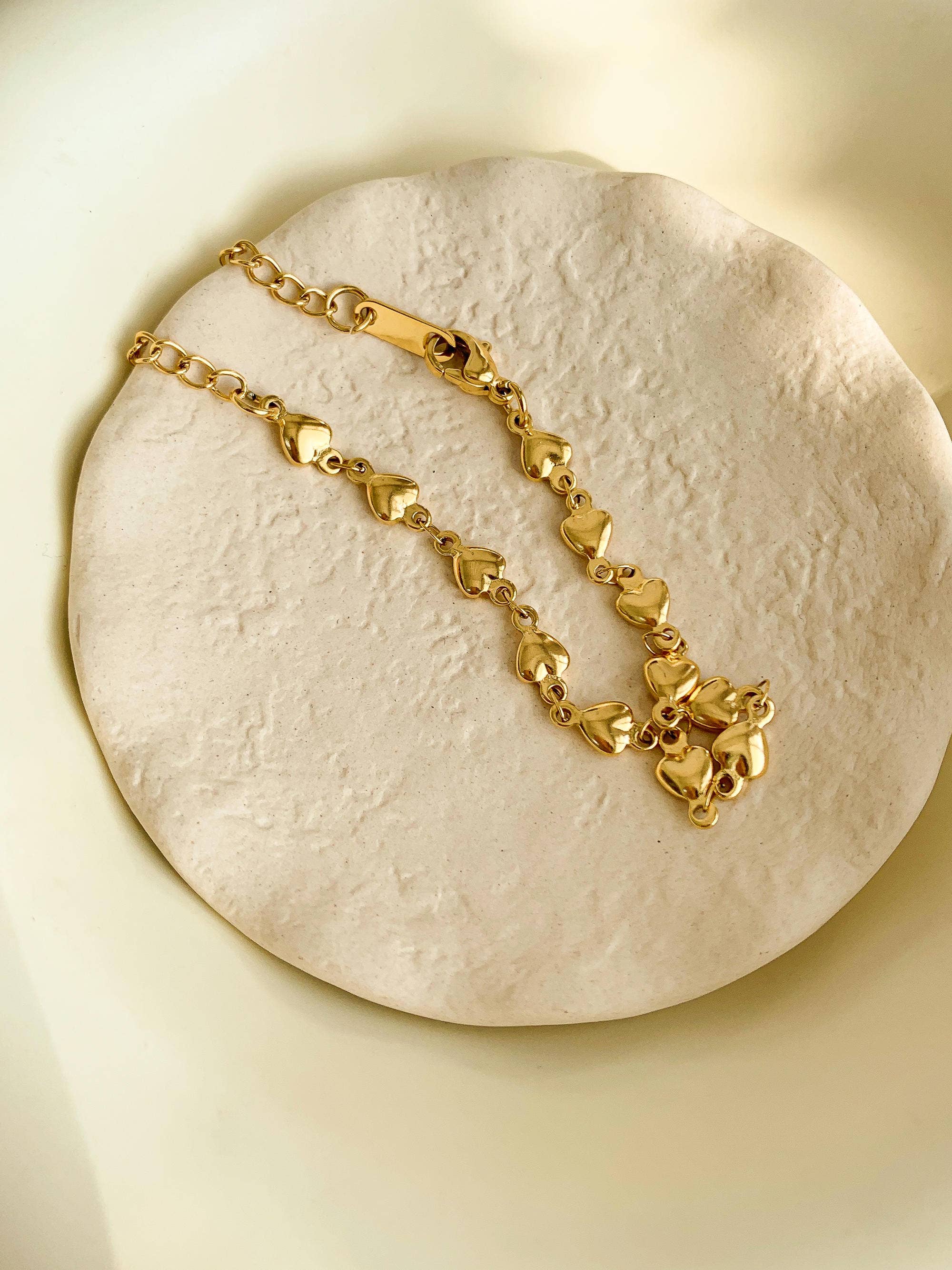 Yellow Gold Madeleine Non-Tarnish Petite Heart Chain Bracelet, Necklace for wholesale on Faire4