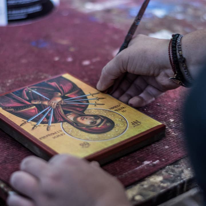 Jomfru Maria ikon Panagia Paramythia, håndlavet græsk-ortodoks ikon, Guds Moder byzantinsk kunst, Theotokos kristen væghængende træplade for engroshandel hos TheHolyArt