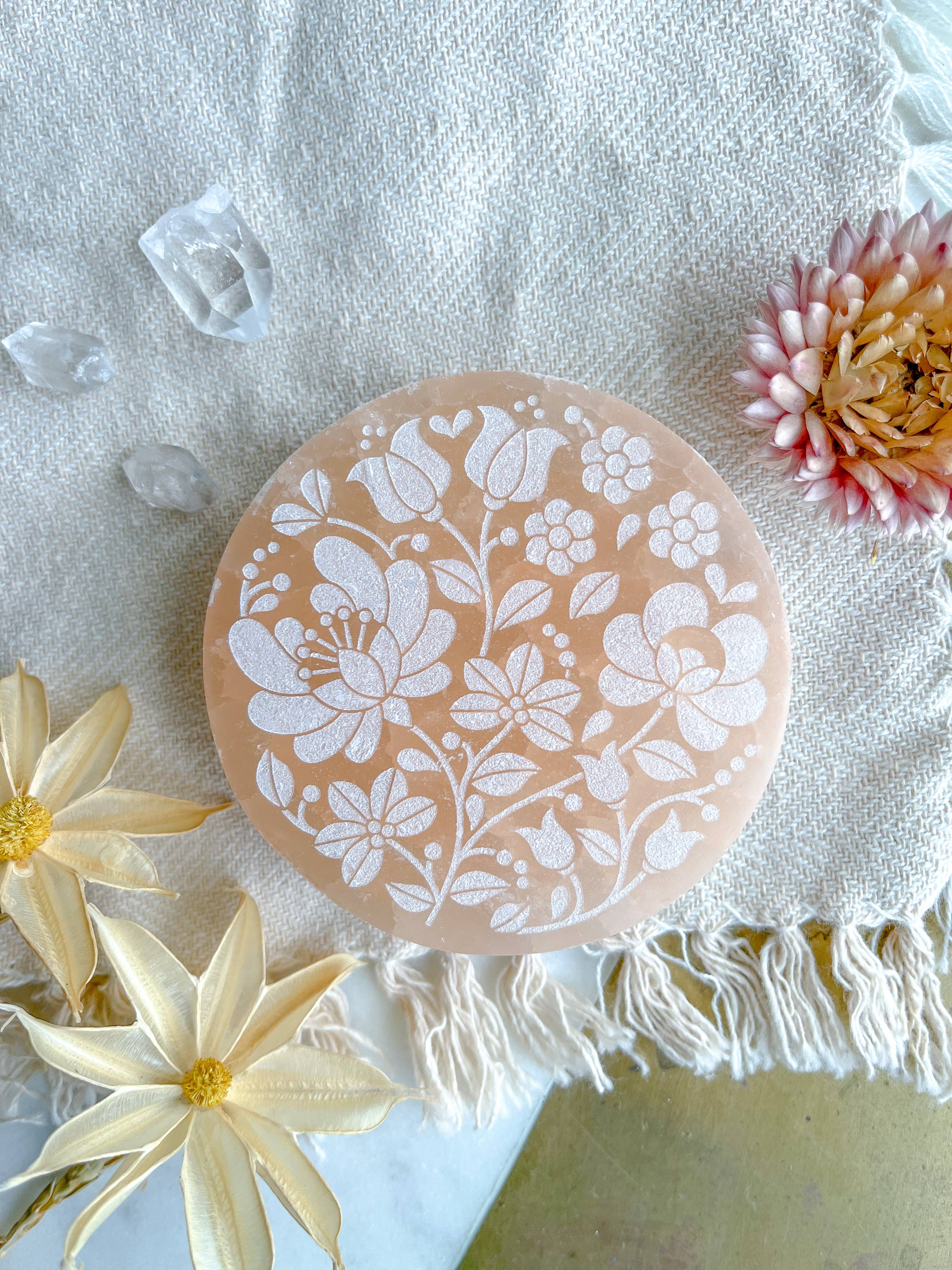 Fractalista Designs - Vente Plaques de charge pour cristal - Décoration d'intérieur en cristal sélénite « Fleurs de printemps », pêche de Pâques