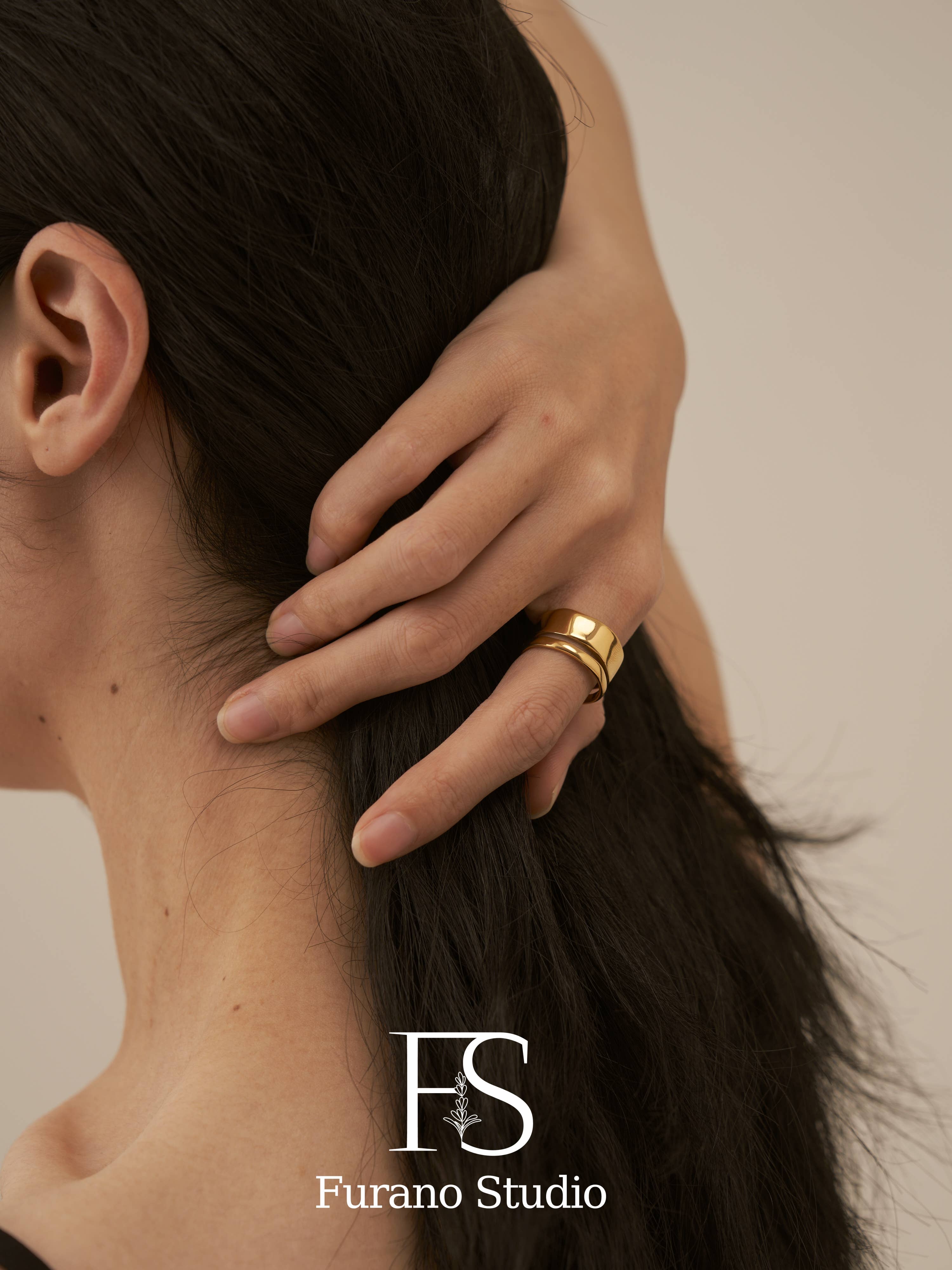 Furano Studio - Wholesale Band/Stacked Ring - 18K Gold Chunky Double Band Ring6