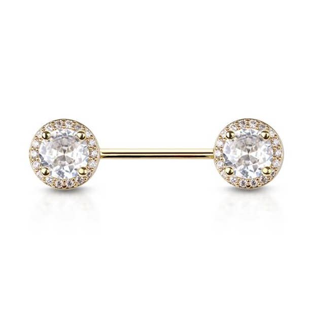 ROUND GEM PAVED CZ 316L SURGICAL STEEL NIPPLE BAR for wholesale by CRAVE