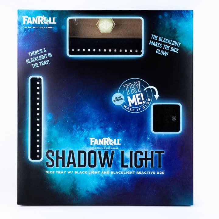 FanRoll by Metallic Dice Games - Wholesale Dice - Shadow Light Blacklight Dice Tray with d20: Black4