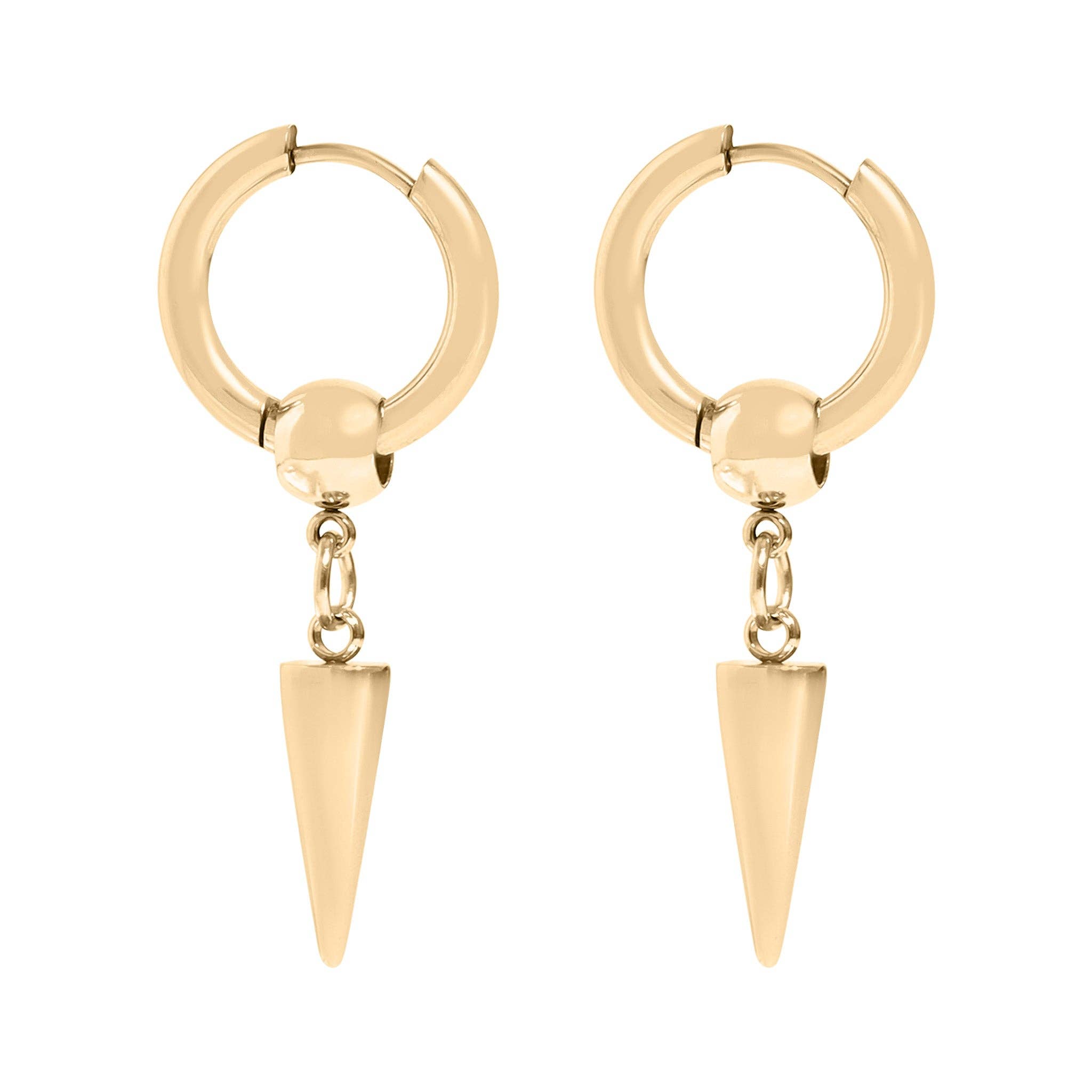 WJW - Wholesale Dangle Earrings - 18K Gold PVD Stainless Steel Spike Pendant Hoop Earrings / ERJ00361