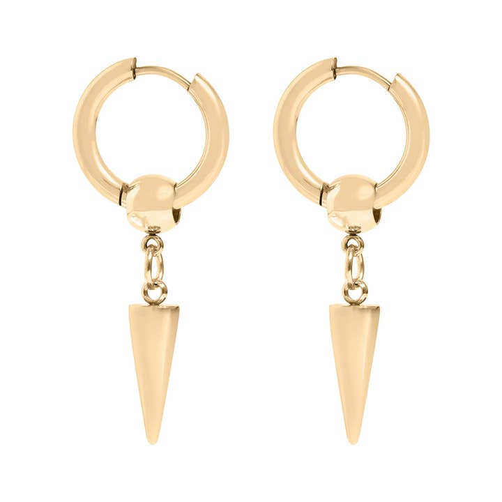 WJW - Wholesale Dangle earrings - 18K Gold PVD Stainless Steel Spike Pendant Hoop Earrings / ERJ00361