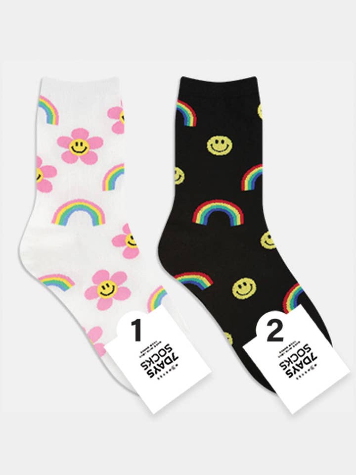 Women's Crew Smile Rainbow Socks for wholesale by 7DAYSSOCKS