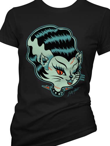 Black Lucky Hellcat Franken Kitten Women's Graphic T-Shirt for wholesale on Faire0