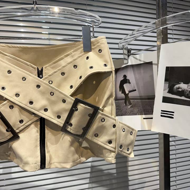 Productseeker - Vente Jupe – femme - Jupe Mini SK79Y PU avec Large Ceinture Croisée – Style Urbain19