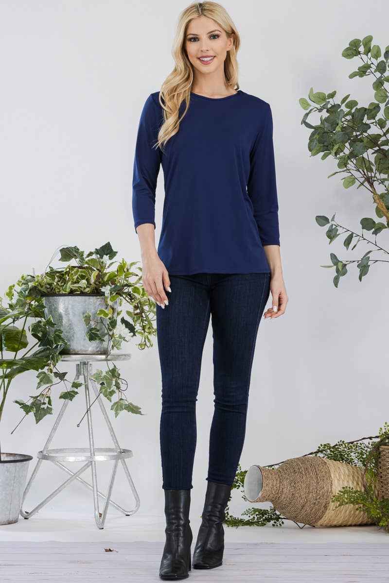 Celeste Clothing - Venta al por mayor Camiseta - Mujer - TOP DE CAPAS SIN ARRUGAS CON MANGAS 3/4 -CT1321434