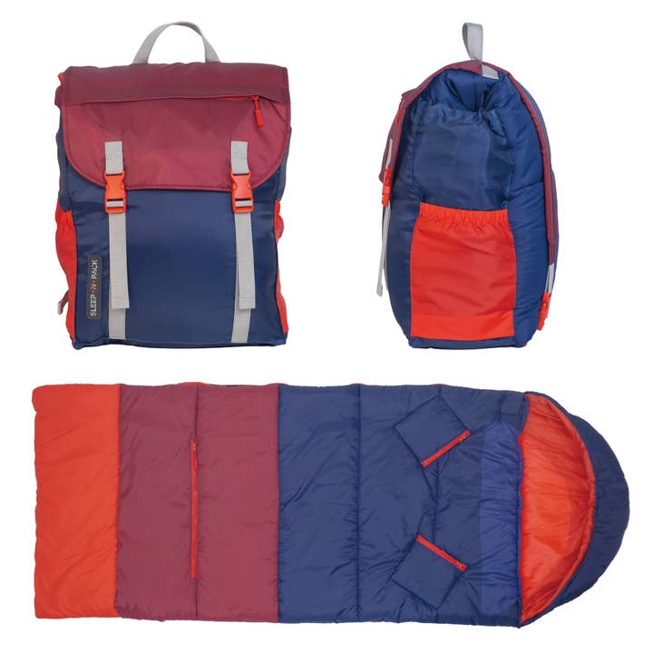 Sleep-N-Pack™ – Big Kid Size | Color Block Camp Collection: Navy, Fiery Red & Mulberry for wholesale by Mimish