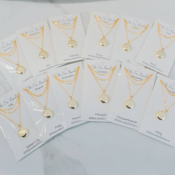 Birth Flower Locket Necklace for wholesale by Oh So Lovely