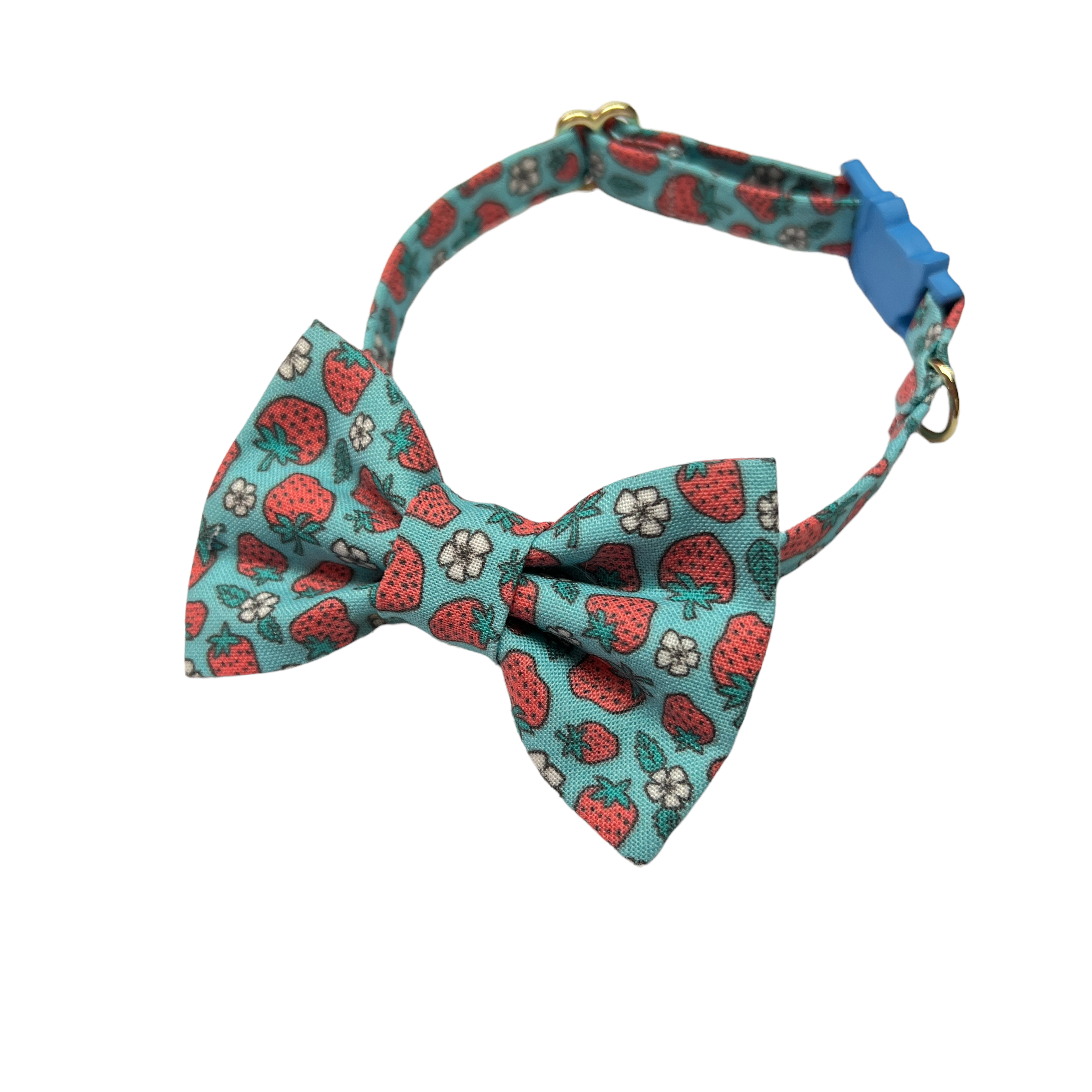 Whiskers Crafts – Laço – Gato por atacado – Conjunto de gravata borboleta e coleira para gatos - Blue Strawberry1