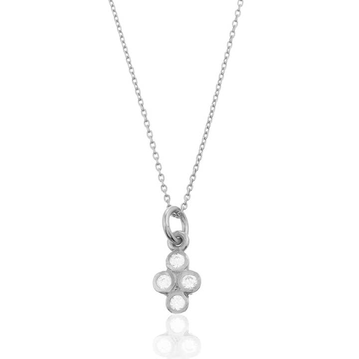 Necklace 4 zircons - cross - 39+5cm - rhodium-plated silver for wholesale by Buganto