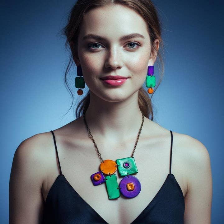 Geometriskt uttalande smyckeset med bib-halsband och örhängen för wholesale av Sassy Sacha Jewelry