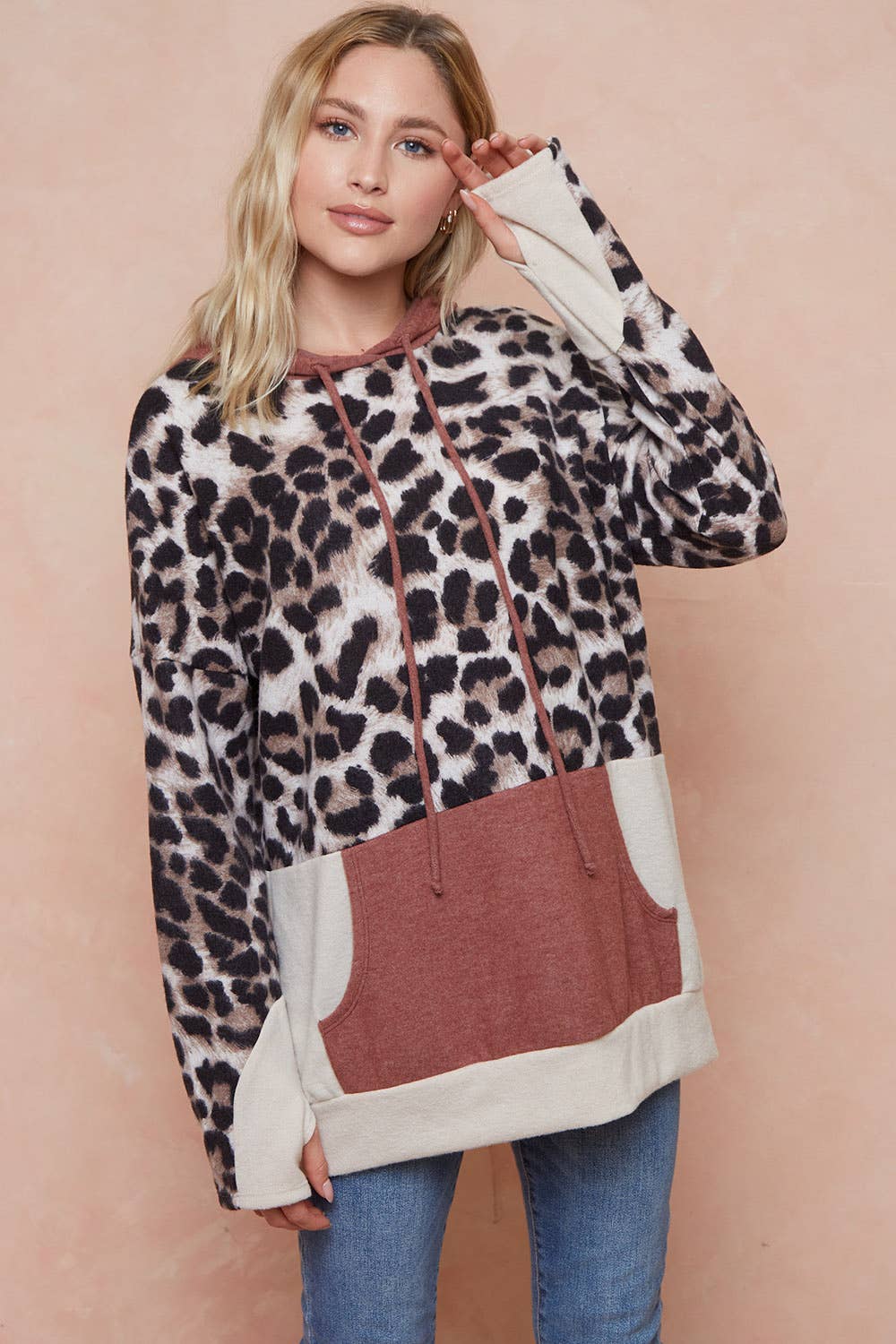 Moonshot Clothing - Wholesale Hoodie - Women's - MST2826-Against All Odds Leopard Colorblock Hoodie11