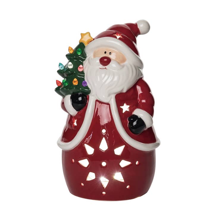 CLOSEOUT Ceramic 9.5 in. Multi Christmas Light Up Santa Tree for wholesale by Transpac