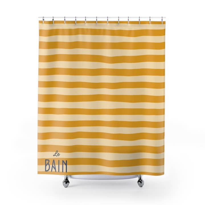 Striped Yellow Shower Curtain – 'Le Bain' French Bathroom Accent for wholesale by MARA Style