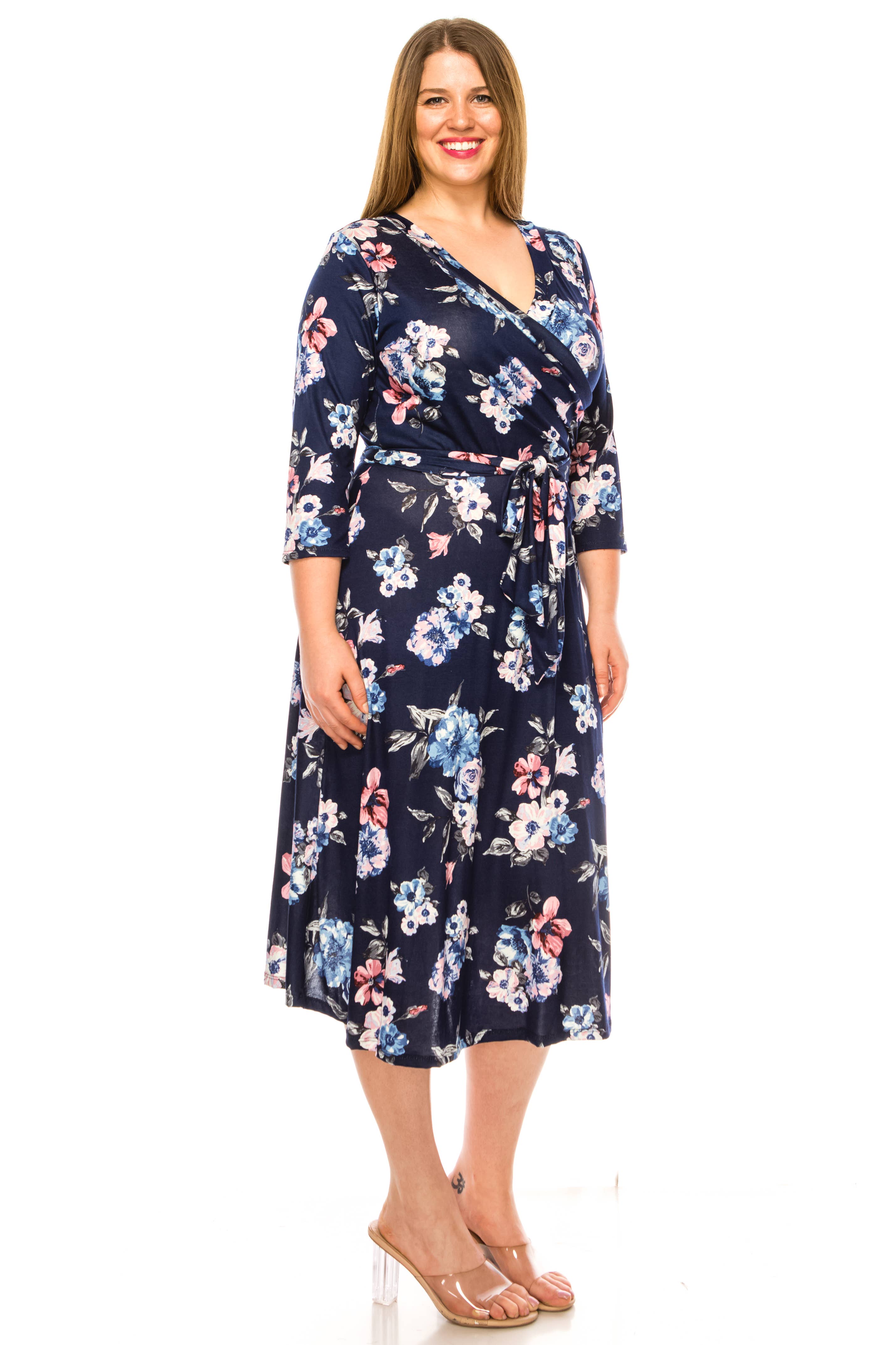 MOA COLLECTION - Vente Robe – femme - Robe portefeuille en faux imprimé à motifs floraux de grande taille pour femmes18