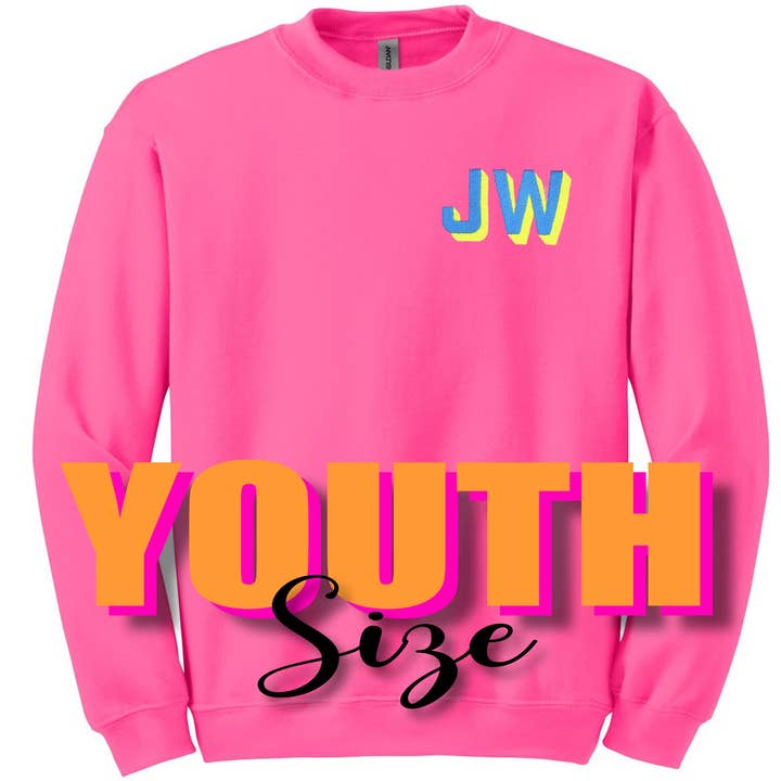 YOUTH Custom Neon Shadow Block Embroidered Sweatshirt for wholesale by Above All Designs