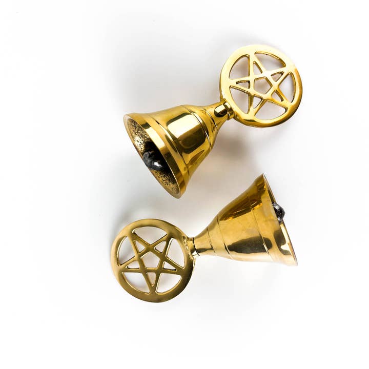 GREENROOTS USA LLC - Wholesale Bell - 2 Pieces Pentacle Brass Altar Bell - 3.75"H6