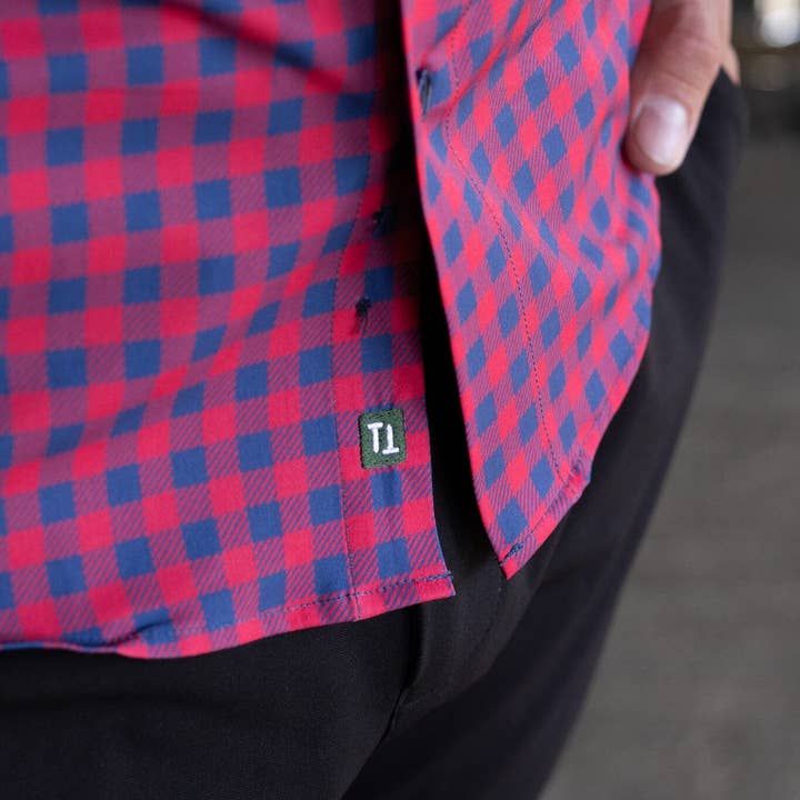 Tough Apparel - Venta al por mayor Camisa con botones - Hombre - Camisa Deportiva Hustle - Manga Larga - Cuadros Rojo y Azul Marino12