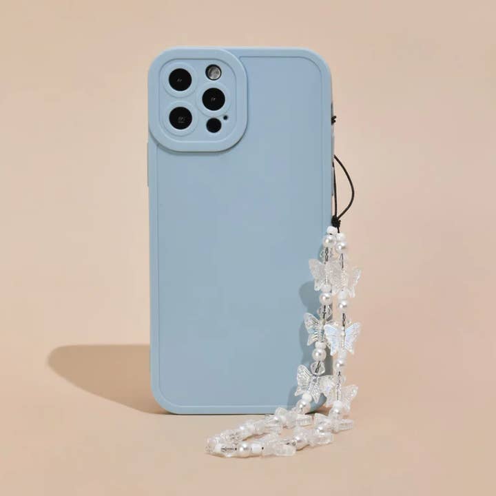 Beaded Phone Strap - Clear & Pearl Butterfly for wholesale by Coconut Lane