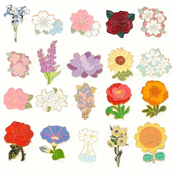Magnifique Hearts - Wholesale Lapel Pin/Button - Bulk Flower Lapel Pins - Unique Mixed Floral Designs