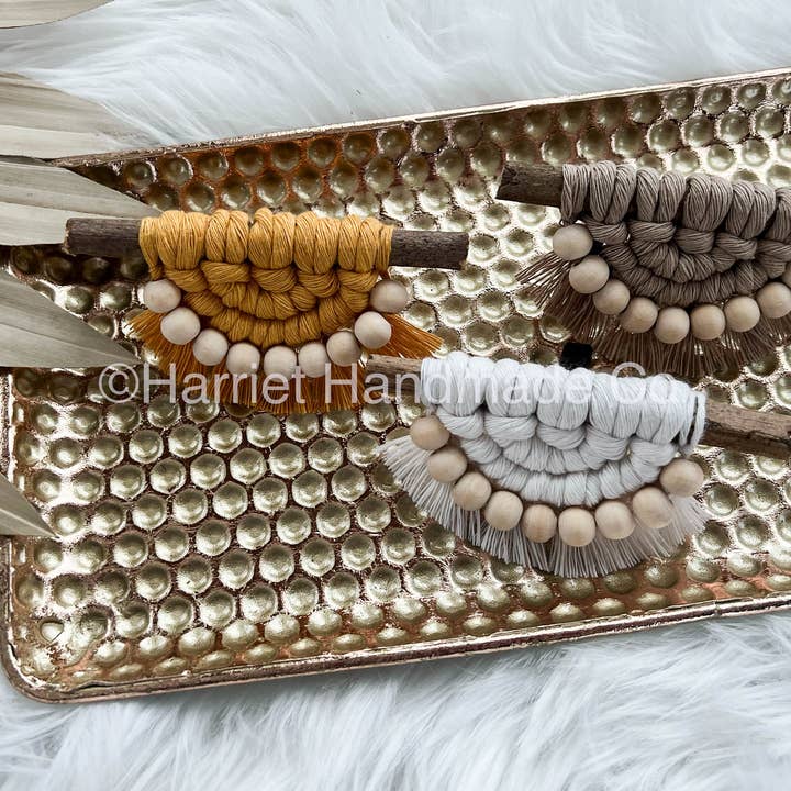 50+ Colors Macrame Car Vent Clip with Scent Oil Beads for wholesale by Harriet Handmade Co.