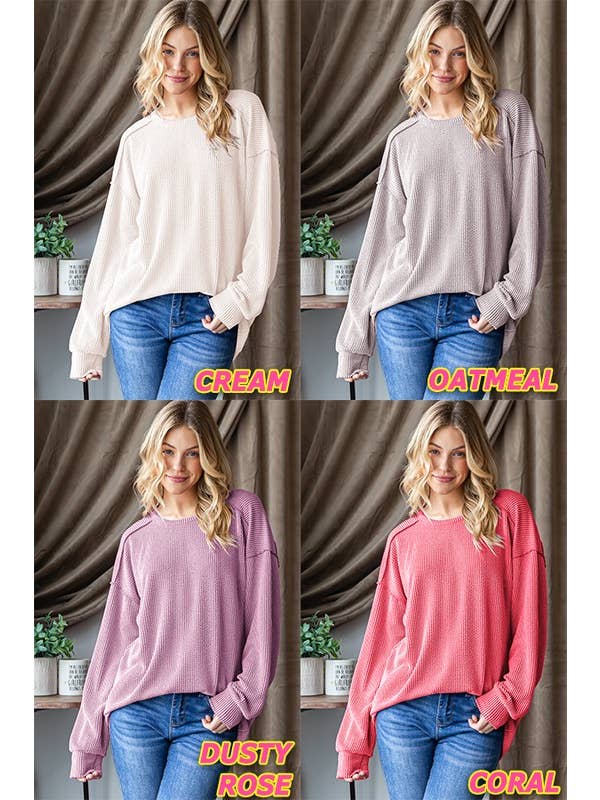 HEIMISH - Wholesale Knit Top - Women's - ET7684-10 LONG PUFF SLEEVE SOLID URBAN RIBBED TOP