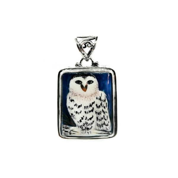Snowy Owl Porcelain Pendant for wholesale by Anna King Designs