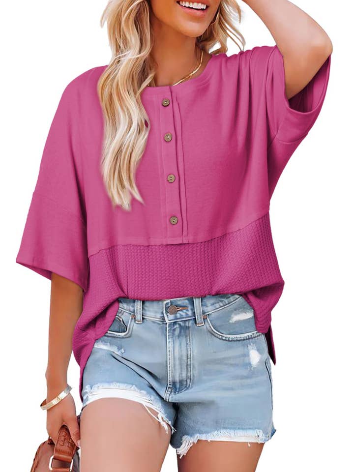 Hope & Sunshine - Wholesale Top – Maternity - Waffle Knit Button Top with 3/4 Sleeves10