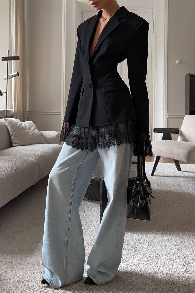 SORT Blazer med blonde-detaljer for engroshandel på Faire2