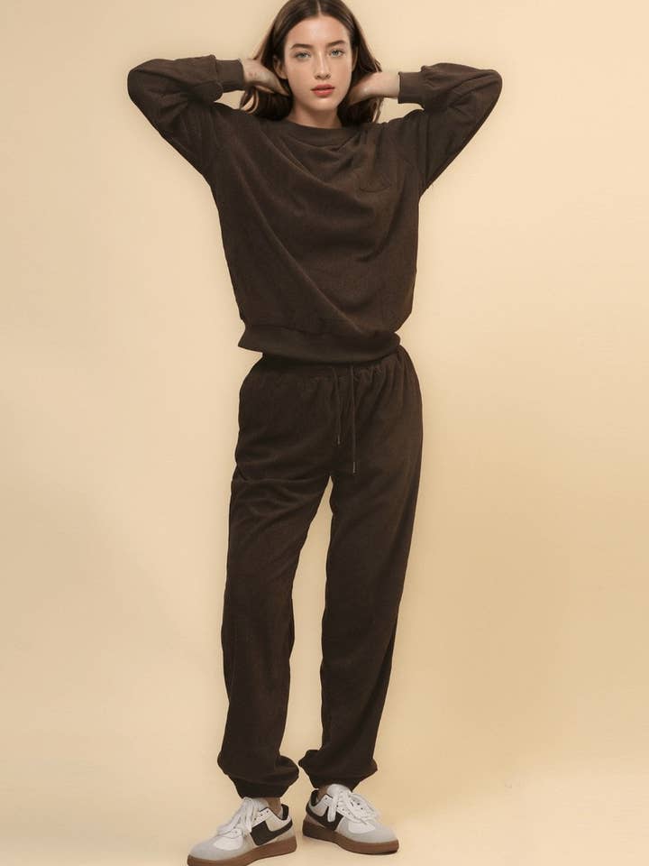 Solid Color Corduroy Casual Pullover Set DPST4711 for wholesale by Dipped Shop