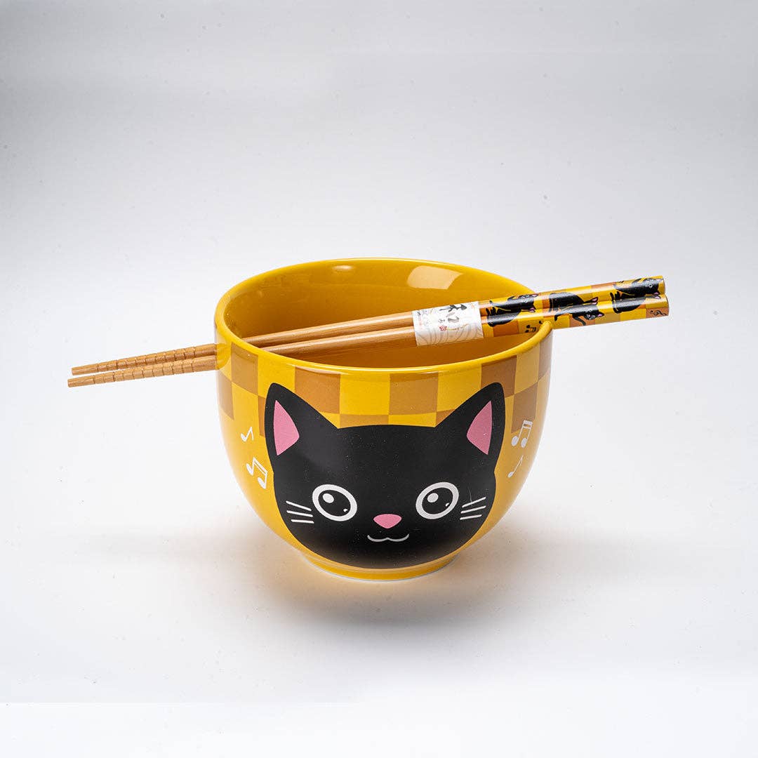 Urban Tokyo - Wholesale Bowl - 18oz 5"D Donburi Bowl With Chopsticks Set Neko Friends Yellow (4/16)7