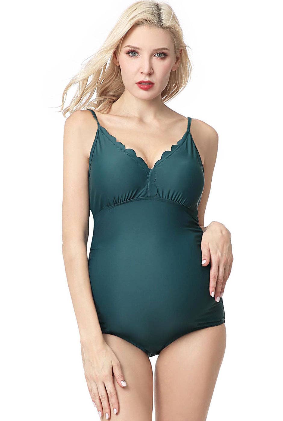 Kimi + Kai Maternity "Kimber" UPF 50+ One Piece Swimsuit Forest Green for wholesale on Faire
