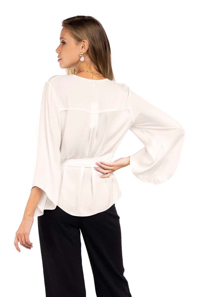 Naked Zebra Rack - Wholesale Blouse - Women's - Long Sleeve Front Tie Blouse With Bell Sleeves4