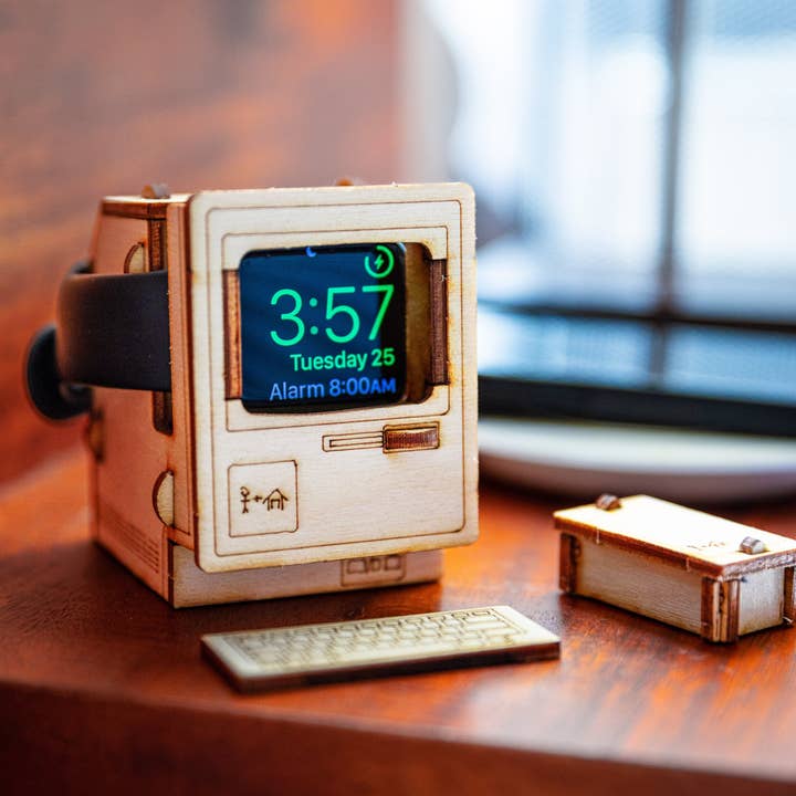 Vintage Computer Watch Charger Stand. Add a touch of rad retro tech to your nightstand or office desk for wholesale by One Man One Garage