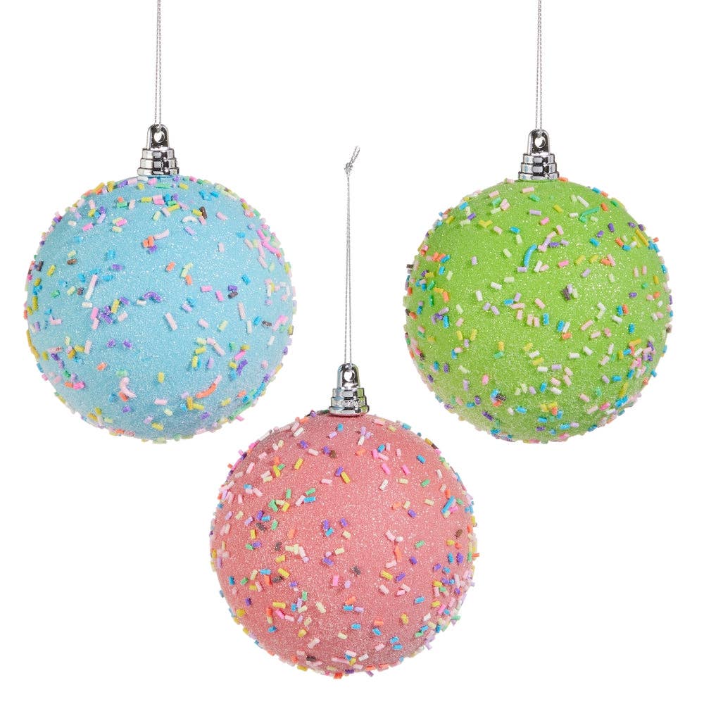 Dunn Deals – wholesale Ornament set – Santa's Sweet Shoppe Collection - 4" Sprinkled Ball Ornament0