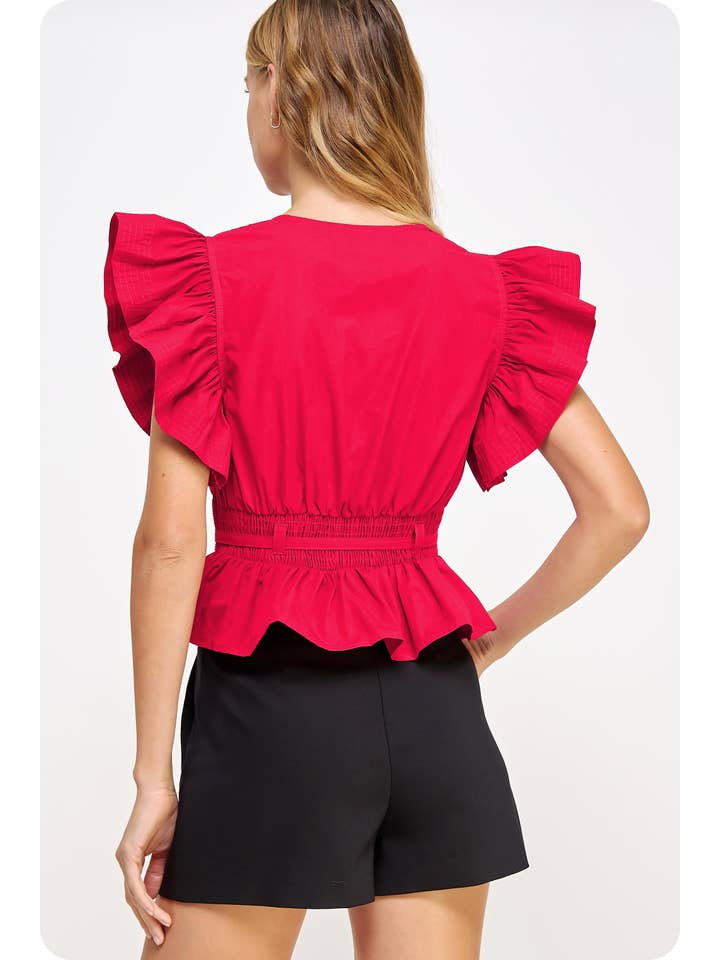 Strut & Bolt - Wholesale Blouse - Women's - Flutter Sleeve Peplum Poplin Top46