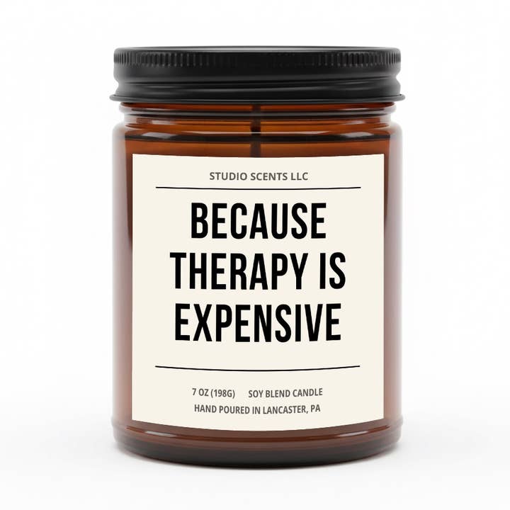 Because Therapy is Expensive - Funny Candle 7oz Soy for wholesale by Studio Scents LLC