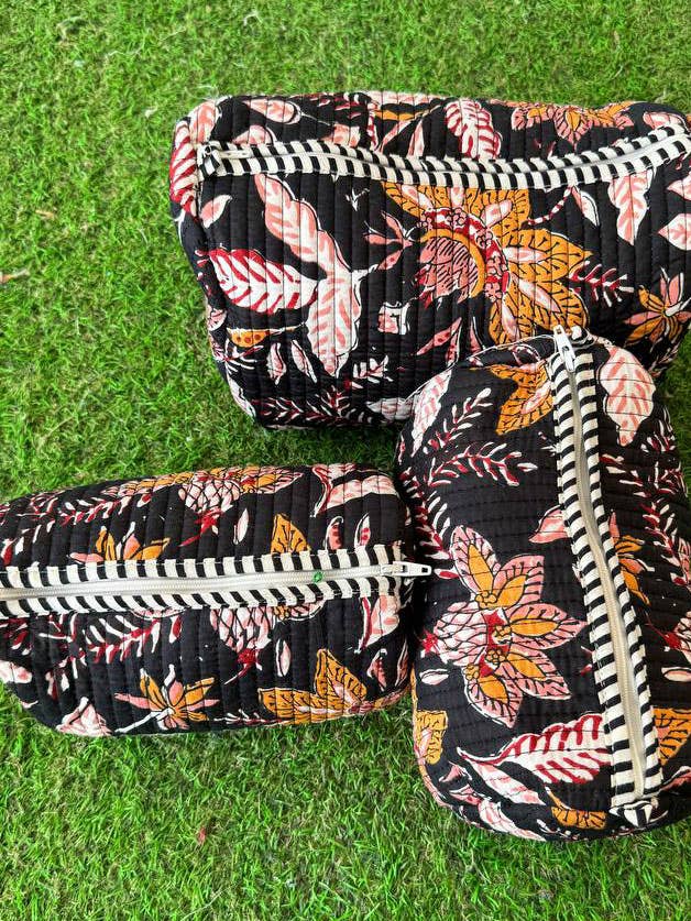 Hand Block Print Toiletry Bag Quilted Cotton Bag Girl's Bags for wholesale by GYPSY STUDIO