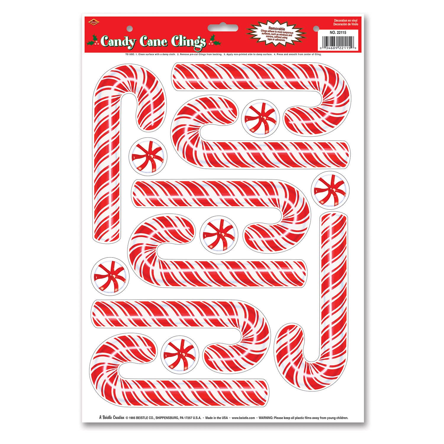 Beistle - Wholesale Christmas Decoration - Candy Cane and Peppermint Clings, 12" x 17" Sheet0