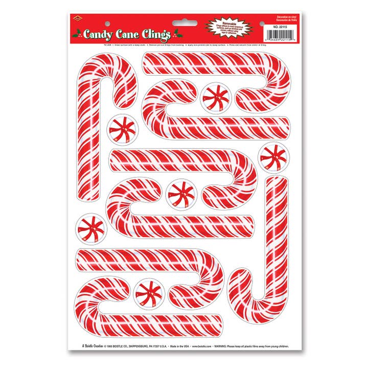 Beistle - Wholesale Christmas Decoration - Candy Cane and Peppermint Clings, 12" x 17" Sheet